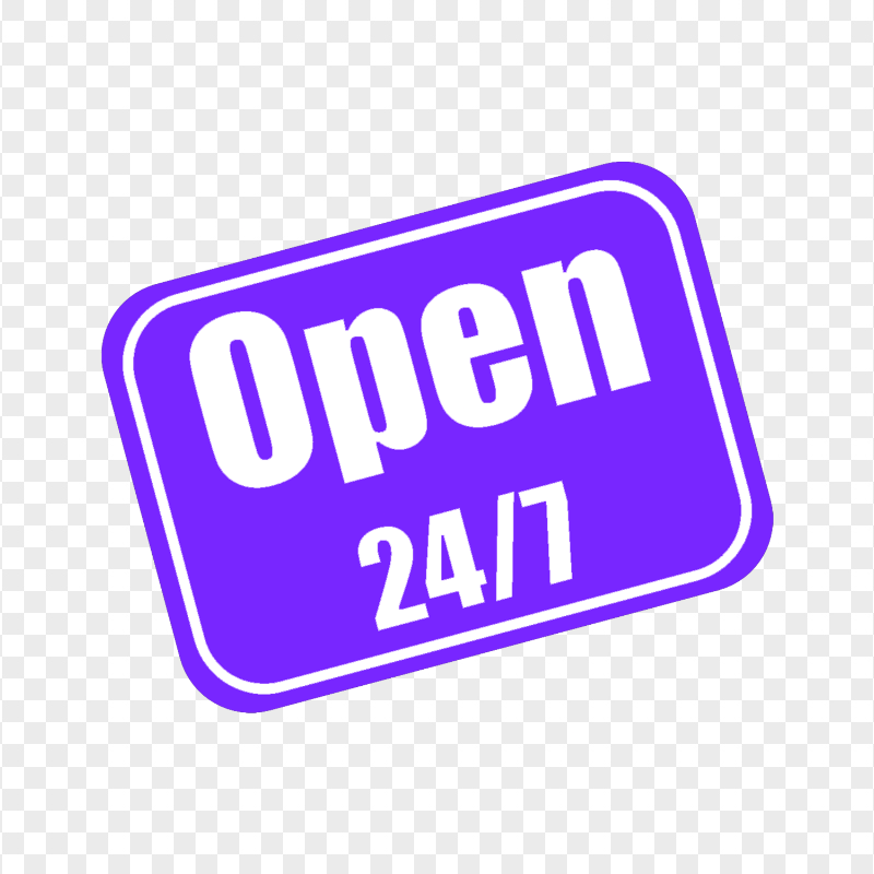 Open 24/7 Purple And White Logo Sign