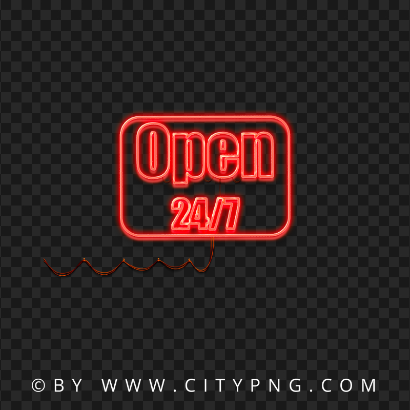 Open 24/7 Red Neon Logo Sign HD PNG