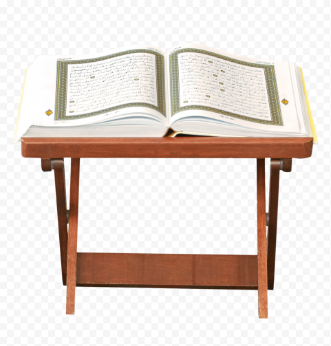 Opened Quran book On A Wooden Stand PNG Image