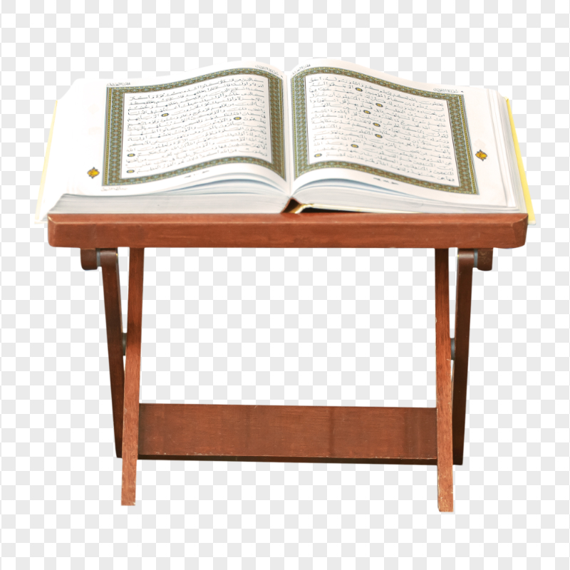 Opened Quran book On A Wooden Stand PNG Image