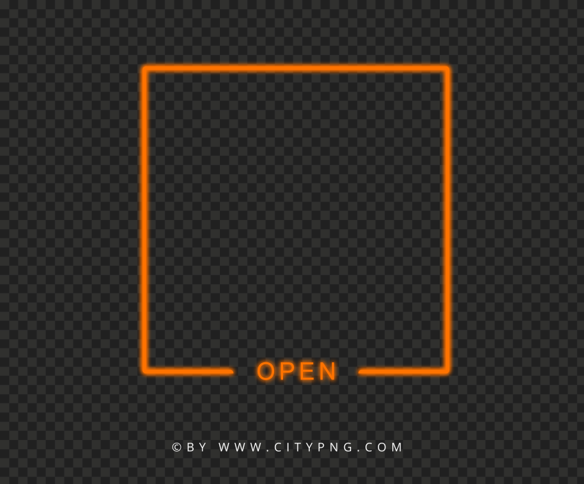Orange Neon Frame With Open Sign Image PNG
