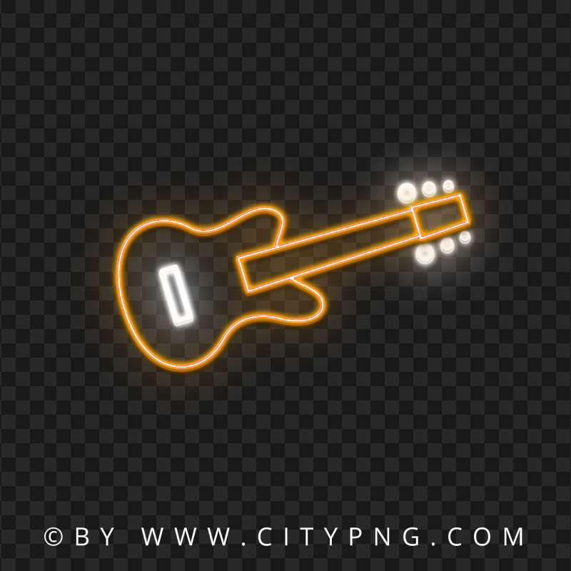 Orange & White Neon Light Guitar Download PNG