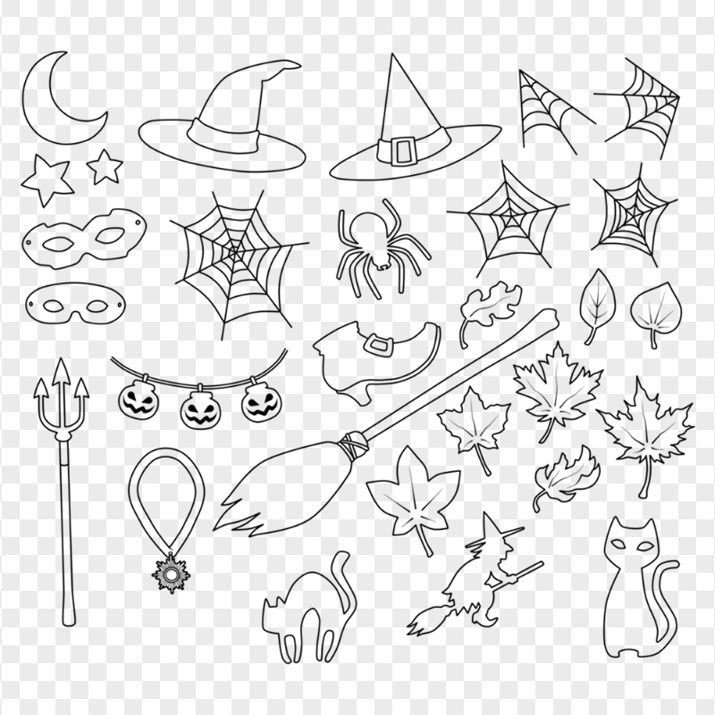 Outline Line Art Black Halloween Elements Icons