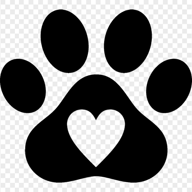 Pet Black Paw with Heart Inside HD Transparent Background