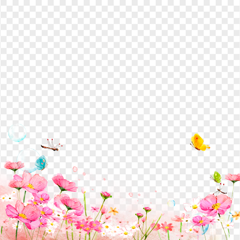 Petaled Flowers Floral Design Border Frame PNG
