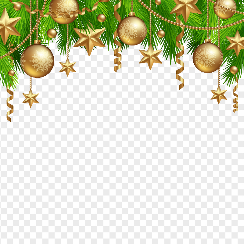 Pine Branches With Ornament Balls & Stars Christmas