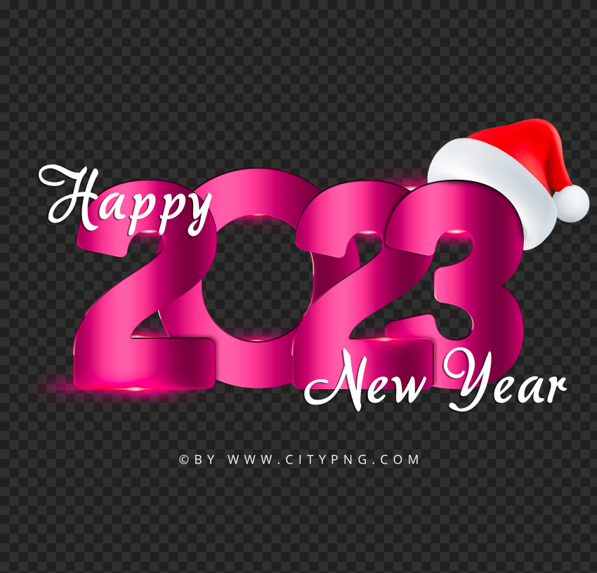 Pink 2023 Happy New Year Numbers With Santa Hat PNG