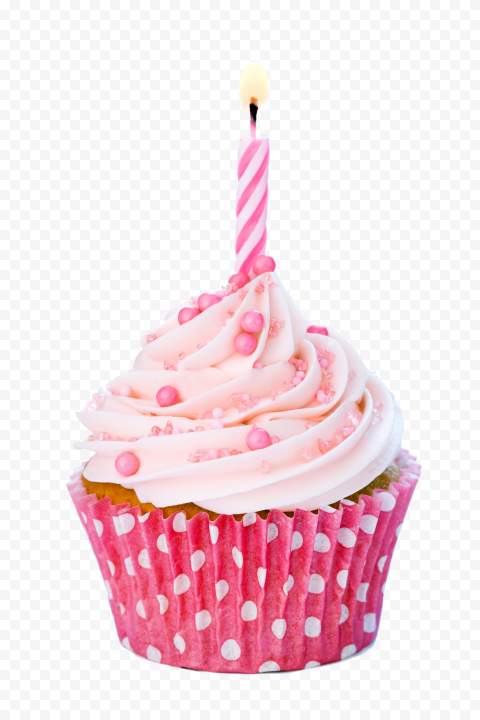 Pink Birthday Cupcake With Number One Candle Png Citypng