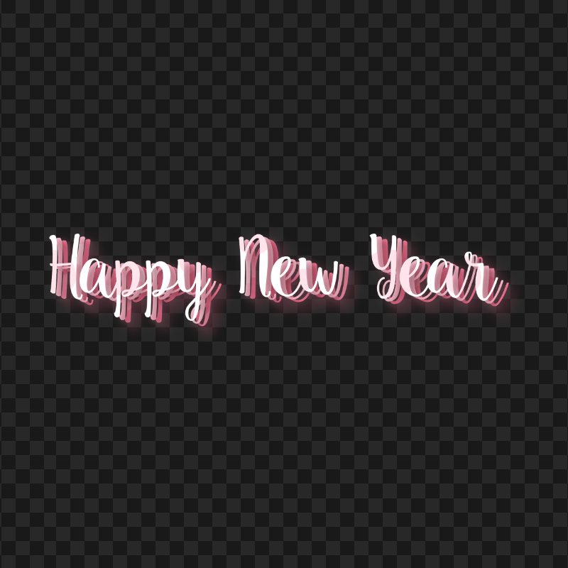 Pink Cute Happy New Year Calligraphy Text PNG