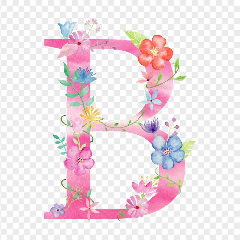 Pink Watercolor Floral B Letter HD PNG