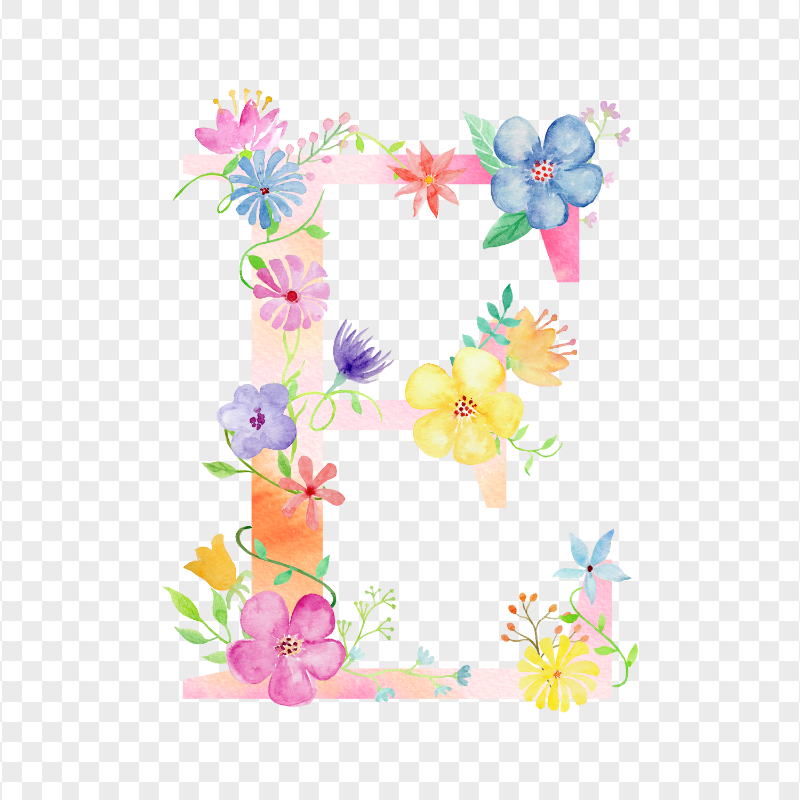 Pink Watercolor Floral E Letter PNG