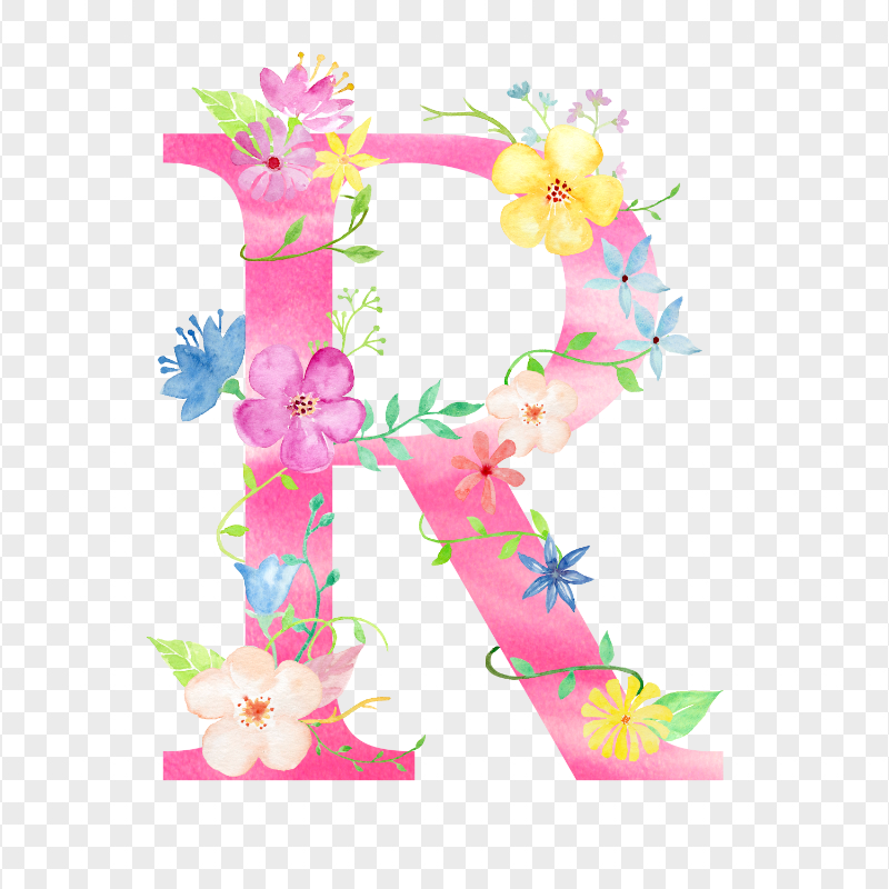 Pink Watercolor Floral R Letter