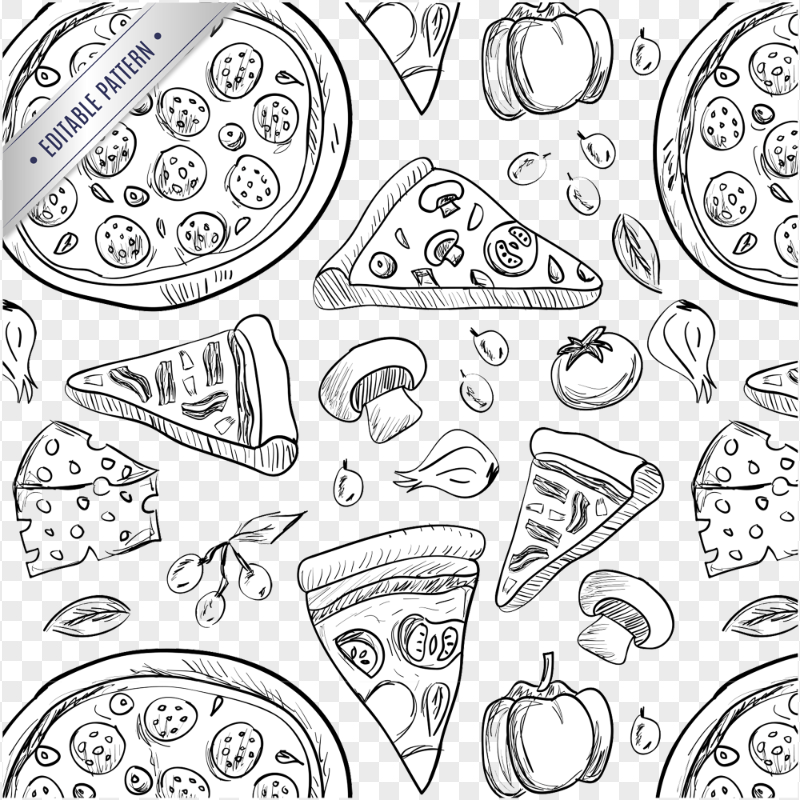 Pizza Doodle Pattern Sketch Drawn Transparent PNG
