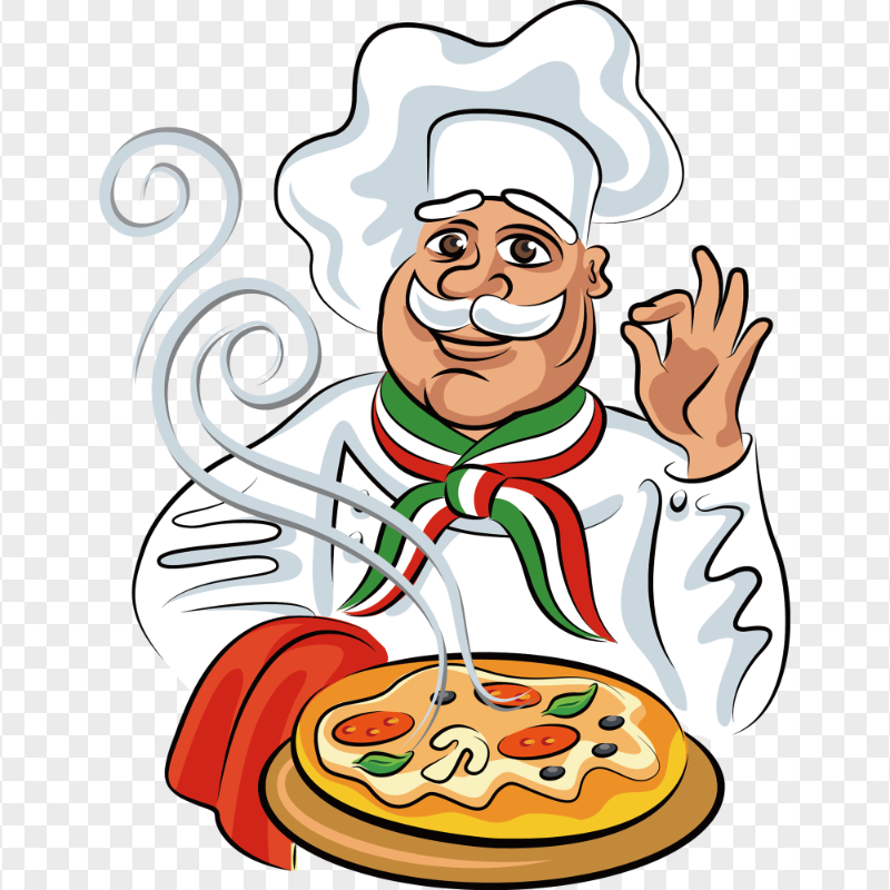 Pizza Italian Chef Cartoon Character Transparent Background