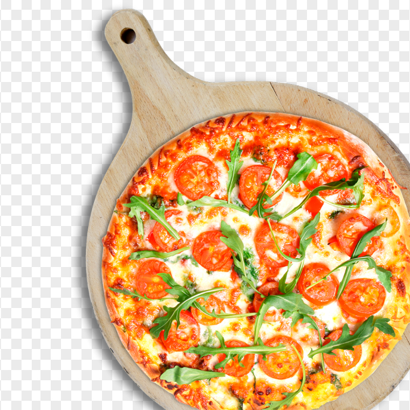 Pizza Margherita Served On Wooden Plate HD Transparent PNG