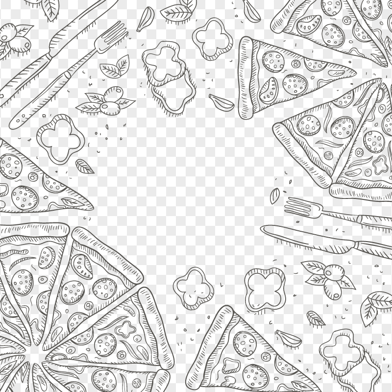 Pizza Pattern Italian Cuisine Line Art Image PNG