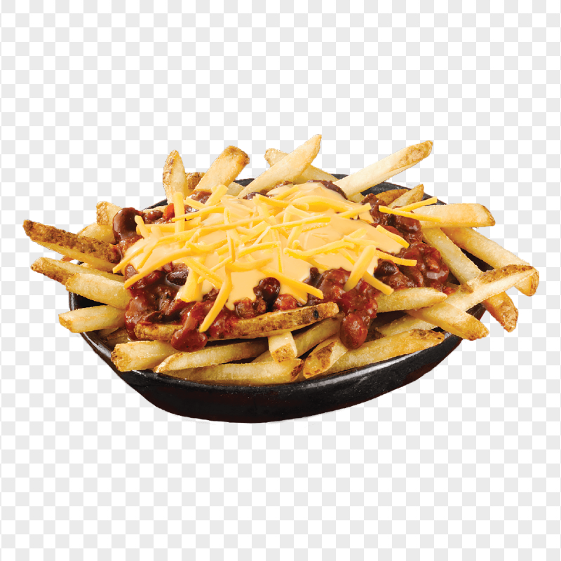 Plate Of French Fries With Cheese HD PNG