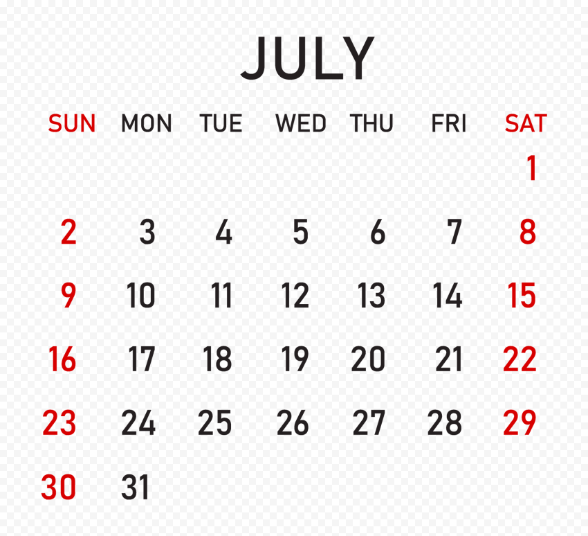 PNG 2023 July Calendar Citypng
