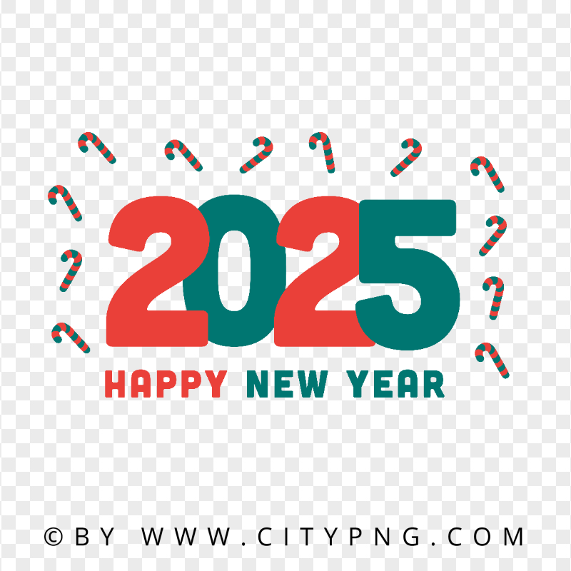 PNG 2025 Happy New Year Vector With Candy Cane Icons