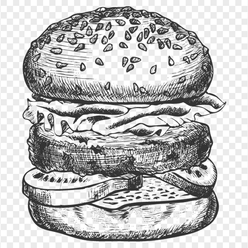 PNG Black Burger Sketch Drawn