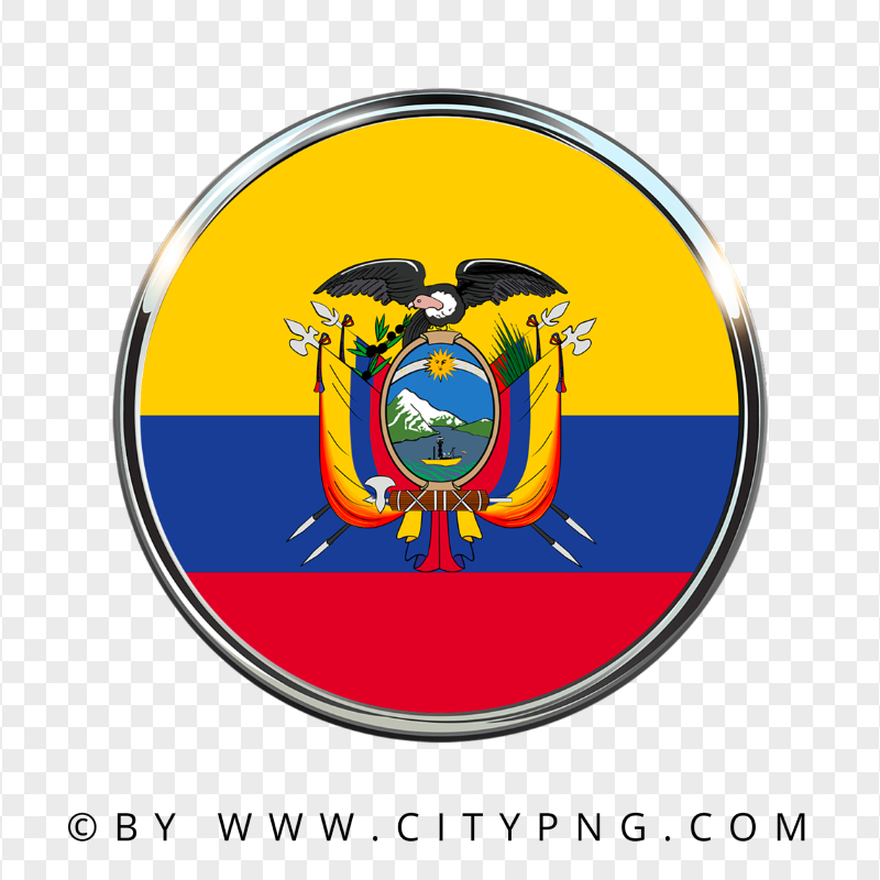 PNG Ecuador Round Metal Framed Flag Icon