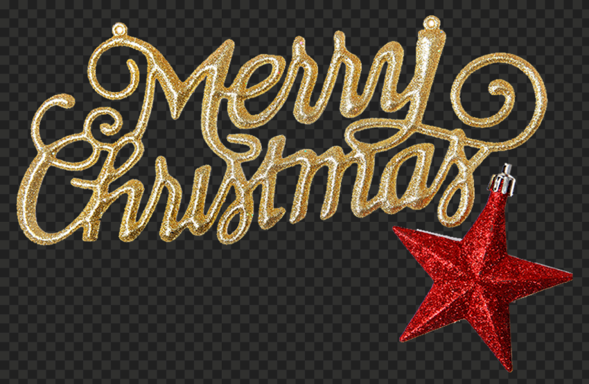 PNG Gold Glitter Merry Christmas Text With Red Star