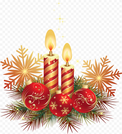 PNG New Year Christmas Candles Baubles Illustration