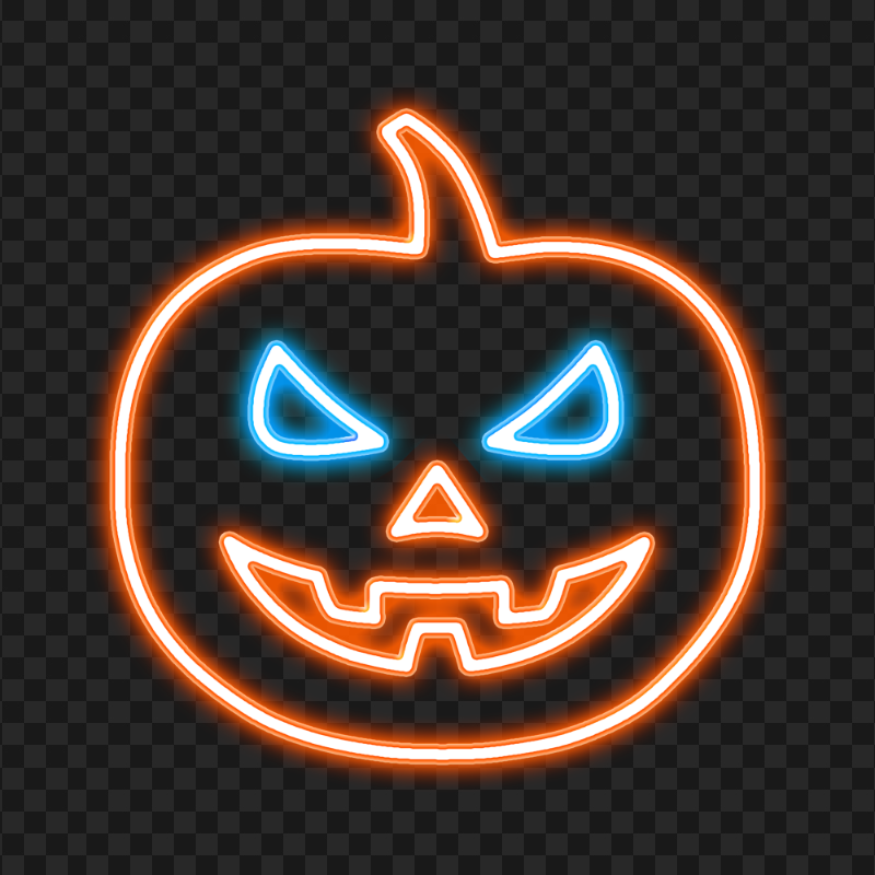PNG Orange Neon Pumpkin Jack O Lantern Blue Eyes