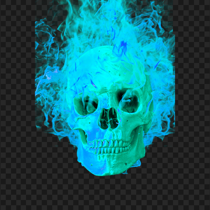 PNG Skull Skeleton Head On Blue Fire