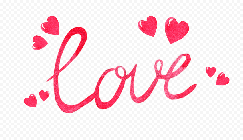 PNG Watercolor Red Love Word With Hearts Valentine