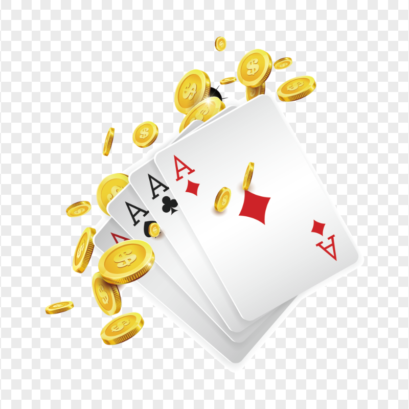 Poker Cards With Gold Coins Illustration HD PNG