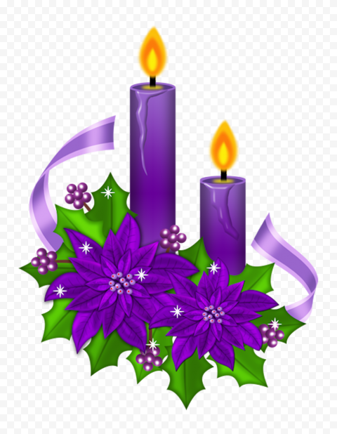 Purple Christmas Candles With Flowers FREE PNG