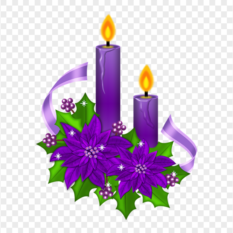 Purple Christmas Candles With Flowers FREE PNG