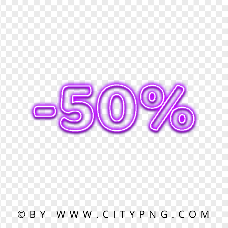 Purple Neon 50 Percent Discount Sign Logo PNG Image