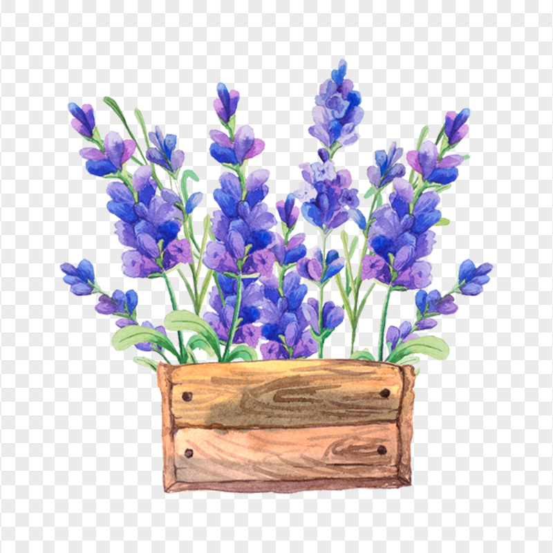 Purple Watercolor Flowers And Leaves On Wooden Box