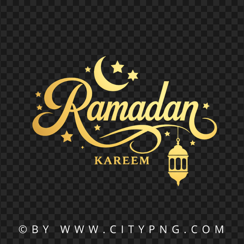 Gold Ramadan Kareem Calligraphy with Crescent and Lantern