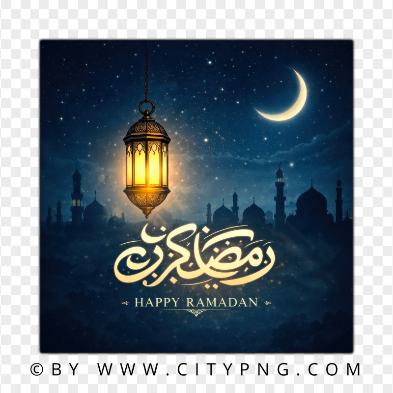 Blue Ramadan Mubarak Night Greeting Card