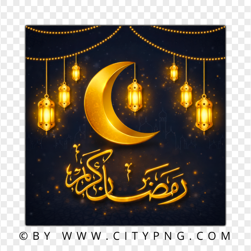 Golden Ramadan Mubarak Crescent Night Greeting Card