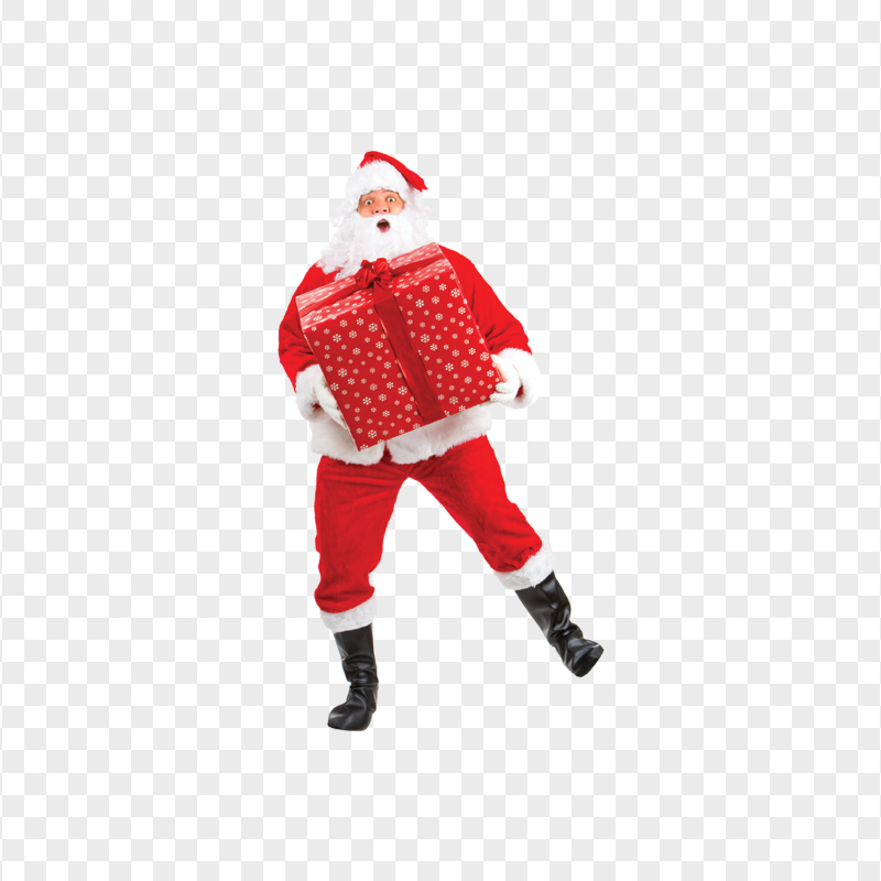 Real Santa Claus Holding Christmas Gift Box