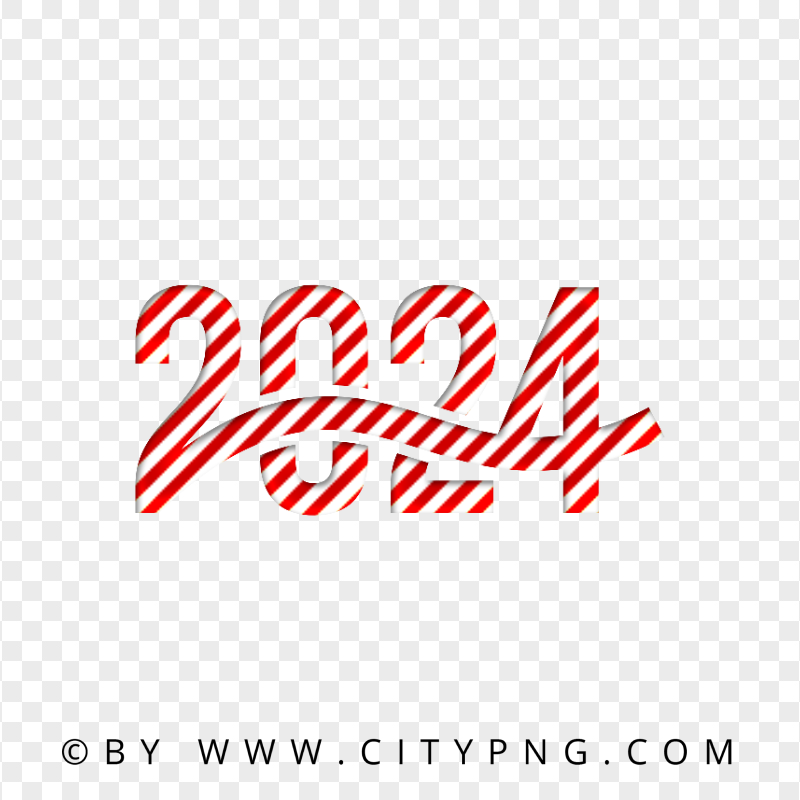 Red Beautiful 2024 Candy Style Text Design PNG