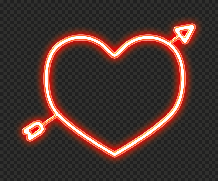 Red Neon Heart With Cupid Arrow FREE PNG