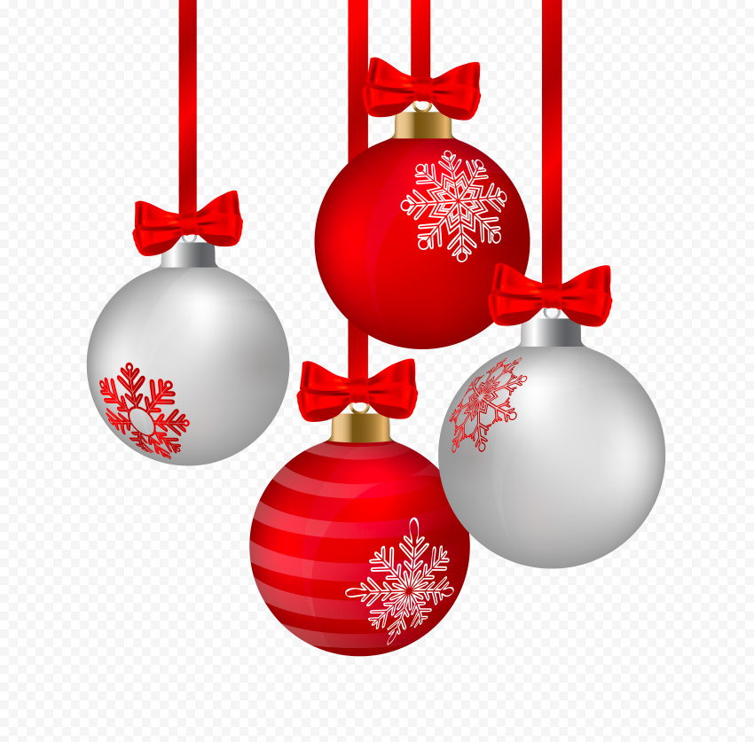 Red White Hanging Ribbon Christmas Baubles Balls PNG