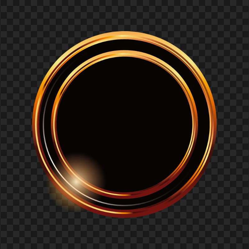 Round Circle Black & Gold Blank Button PNG