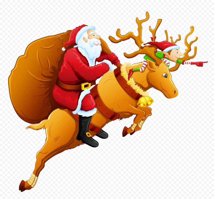 Santa Claus & Elf Riding Reindeer Illustration | Citypng