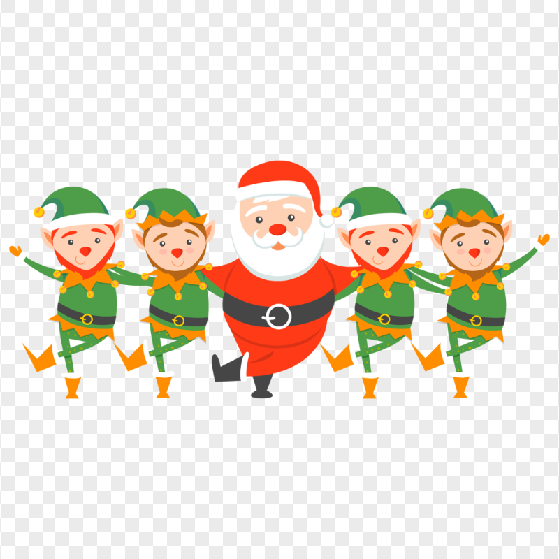 Santa Dancing With Elves Vector Cartoon HD PNG