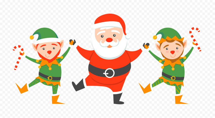 Santa Dancing With Two Elves Cartoon PNG Image | Citypng