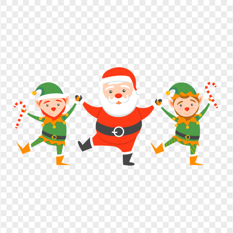 Santa Dancing With Two Elves Cartoon PNG Image