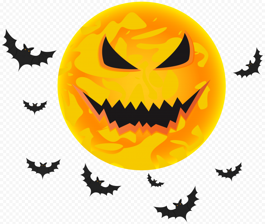 Scary Pumpkin Halloween Element With Flying Bats PNG