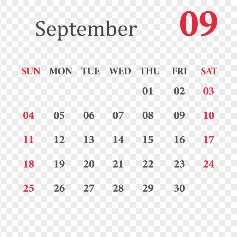 September 2022 Calendar Transparent PNG