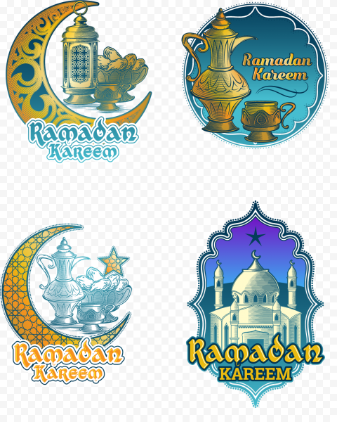 Set Of English Ramadan Kareem Logos Icons